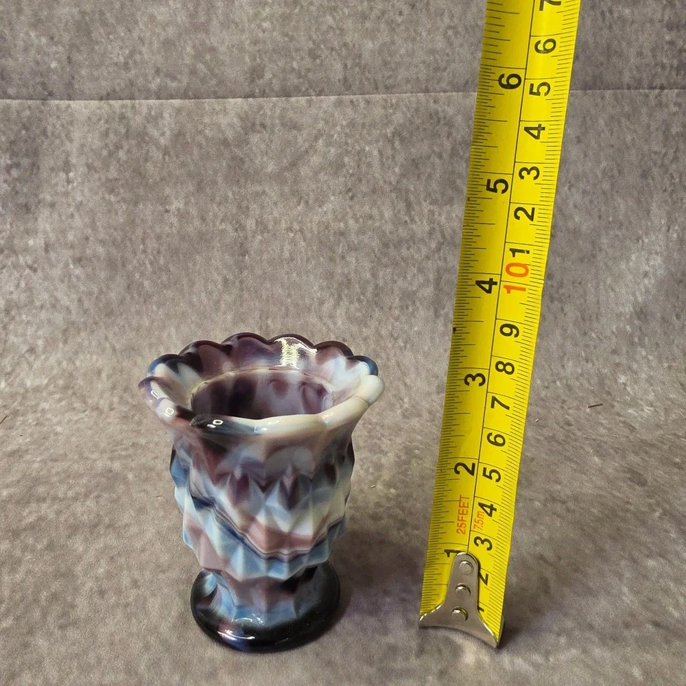Vintage Imperial Purple Slag Glass Toothpick Holder Diamond Pattern Circa 1850